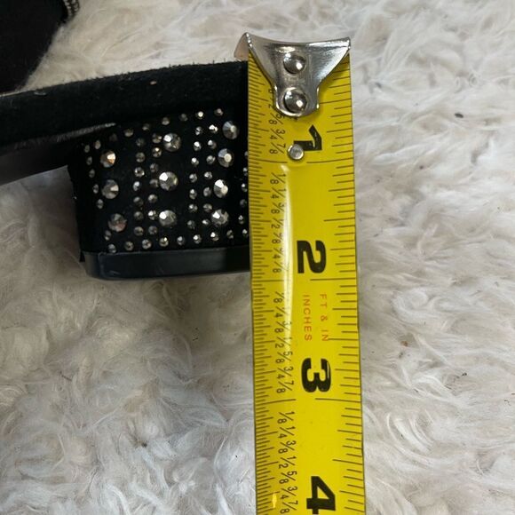 Classique synthetic black suede mules jewel knot accent rhinestone heels SZ10M - Picture 10 of 10